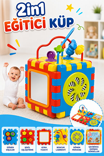 TUENGİ STORE 6'sı 1 Arada Eğitici Aktivite Küpü Bebek Oyuncağı Motor Beceri Z...