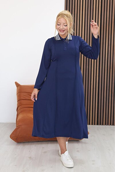 Siyezen Plus Size Polo Neck Modal Fabric Dress