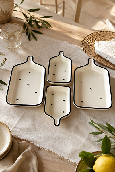 Trouvaille Tree of Life Series 4 Piece Ceramic Rectangular Breakfast Appetize...