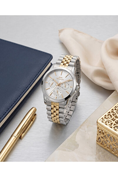 Slazenger Çift Renk Silver-Gold Metal Kordon Gümüş Kadran Quartz 5 ATM Kadın ...