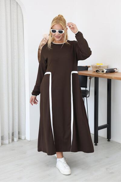 Siyezen Plus Size Modal Fabric Lycra Dress with Piping Detail