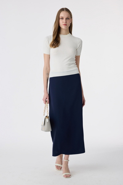 Zühre High Waist Straight Cut Navy Blue Skirt 0160