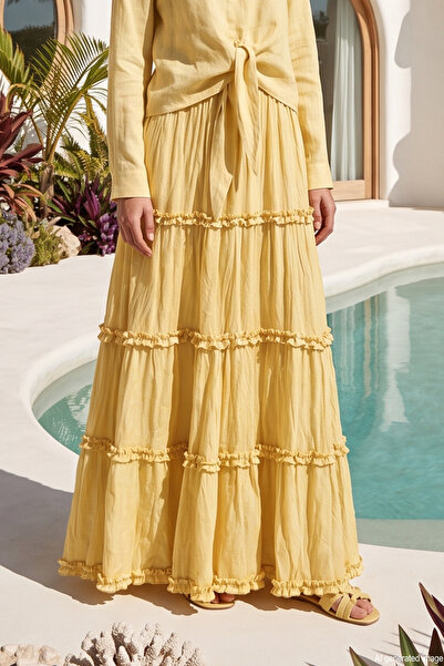 Ceremony Colorful Layered Detail Nil Skirt 613 Yellow