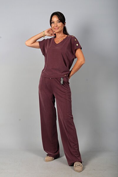 By Saygı Women's V-Neck One-Shoulder Button Detailed Blouse Elastic Waist Poc...