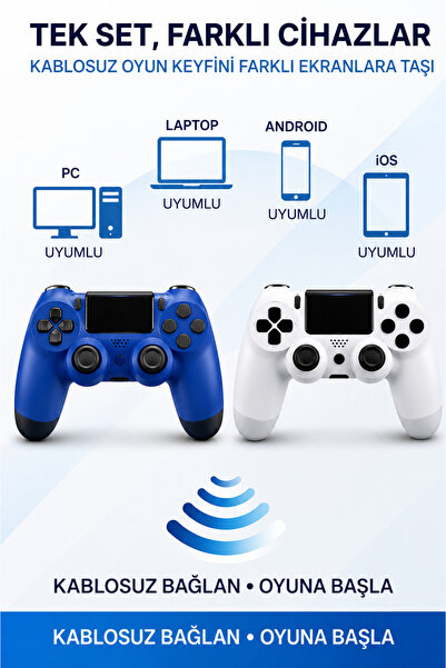 Maybax 2'li Kablosuz Oyun Kolu Seti Bluetooth Titreşimli Şarjlı PC Laptop Tablet Telefon Uyumlu Mavi ve Beyaz