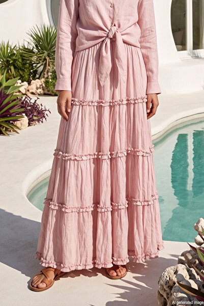 Ceremony Colorful Layered Detail Nil Skirt 613 Pink