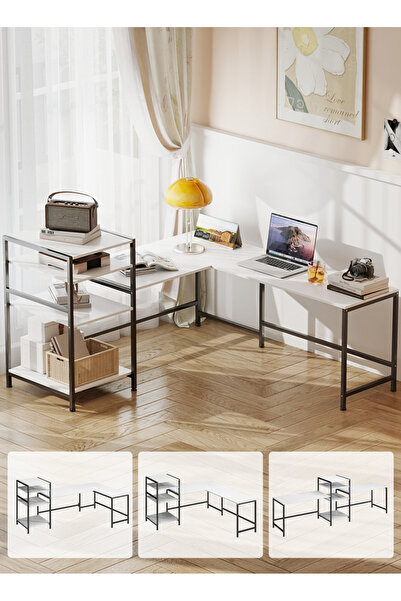 Sheinhome L-Shaped Gaming Desk with Storage Shelves, 4 in 1 Computer Table, O...