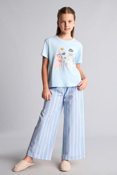 DeFacto Set de pijamale din bumbac 100% pentru fete, cu dungi imprimate (26 WN)