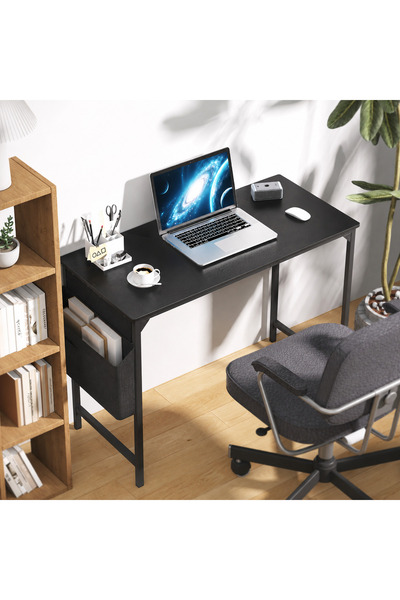 Bukela Black Writing Desk with Fabric Drawer, Modern Home Office Computer Tab...