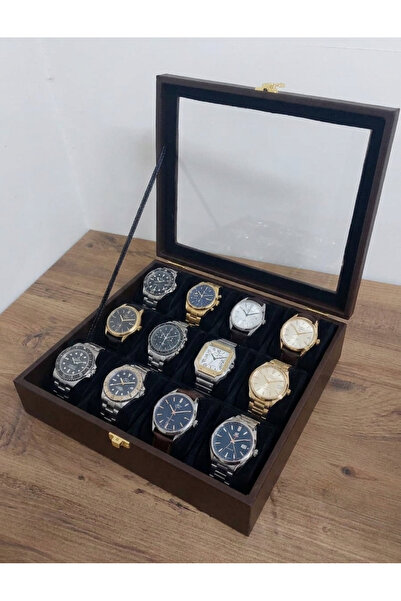 aswood 12-Piece Leather Covered Wooden Watch and Jewelry Organizer Box, Stora...