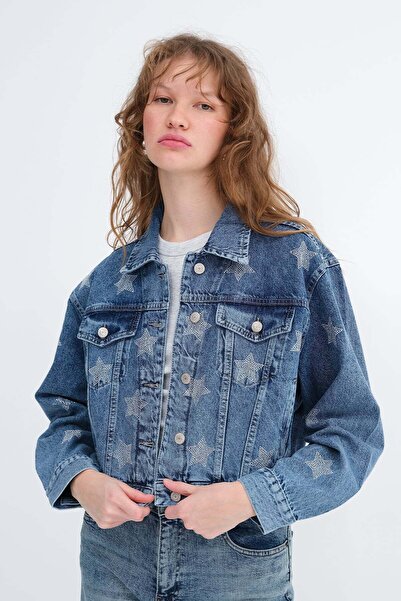 Addax Yıldız Taşlı Denim Ceket C1062