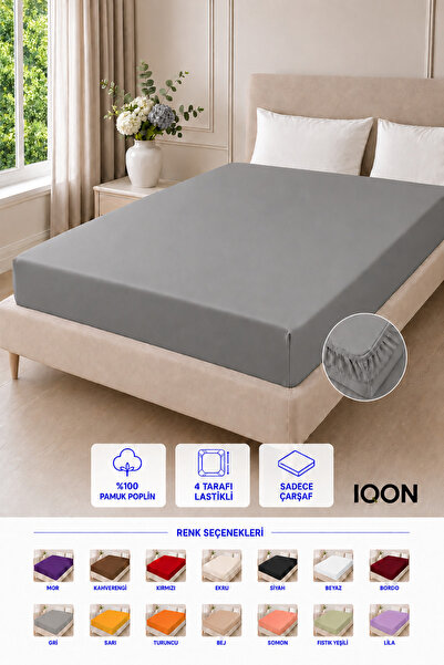 İQON 100% PAMUK - POPLIN Tkanina 4 strane Elastična plahta 180x220 cm – SIVA ...