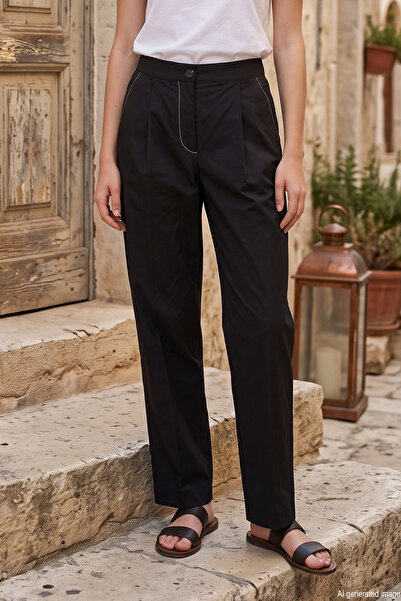 Ceremony Elastic waist front pleated detail paper touch pants 324 black