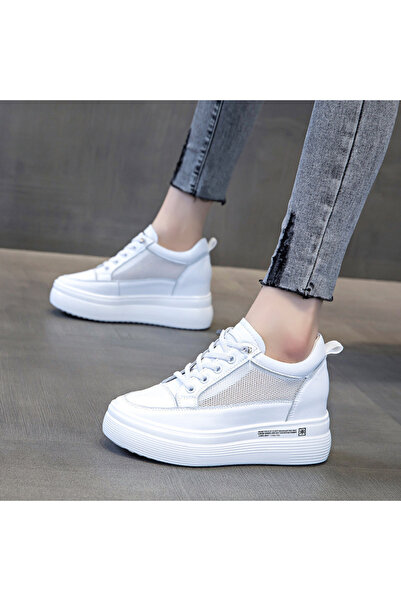 dorbe Women's White Platform Lace-Up Sneakers