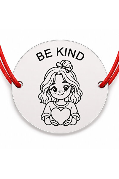 Simoshop Bratara argint 925 cu banut gravat BE KIND, snur rosu reglabil, 22 mm