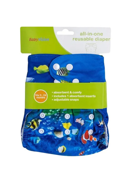 Baby Babyvision - Reusable Diaper All-in-one - Aqua Fish Printed