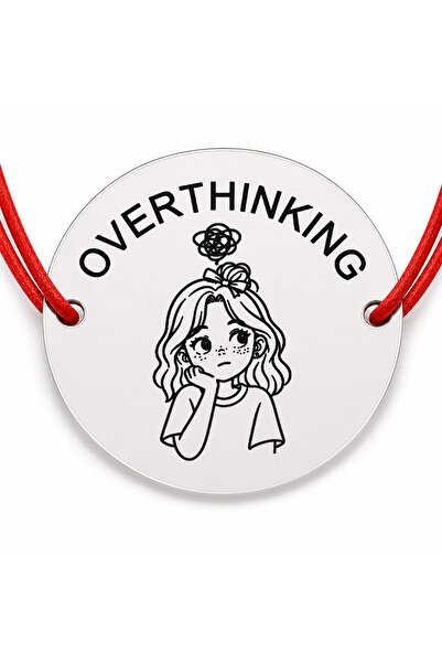 Simoshop Brățară argint 925 cu pandantiv gravat OVERTHINKING, șnur roșu regla...