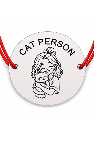 Simoshop Bratara argint 925 cu banut gravat CAT PERSON, snur rosu reglabil, 2...
