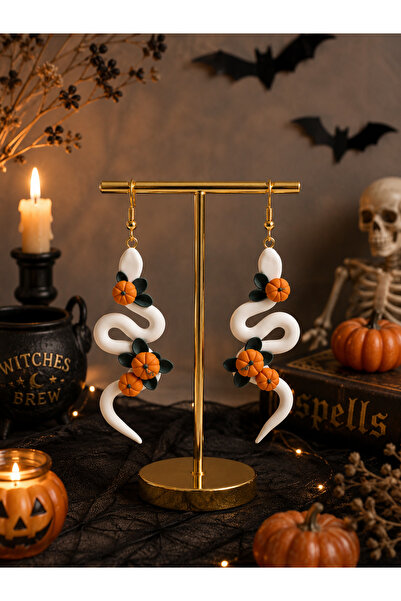 Miyamila Balkabaklı Yılan Küpe El Yapımı Halloween Cadılar Bayramı Temalı Kad...