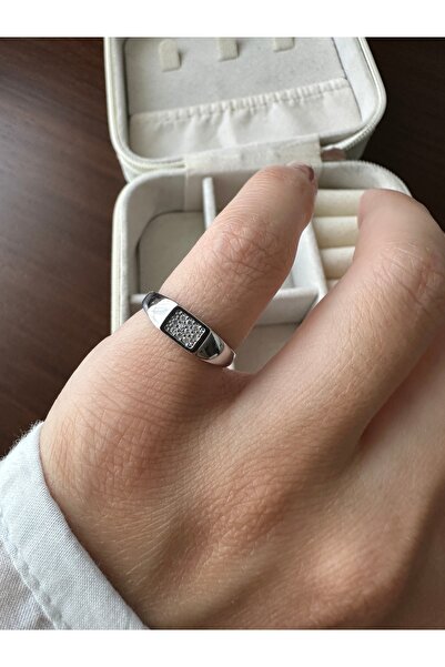 ringbox Silver Color Quadrilateral Stone Pinky Ring