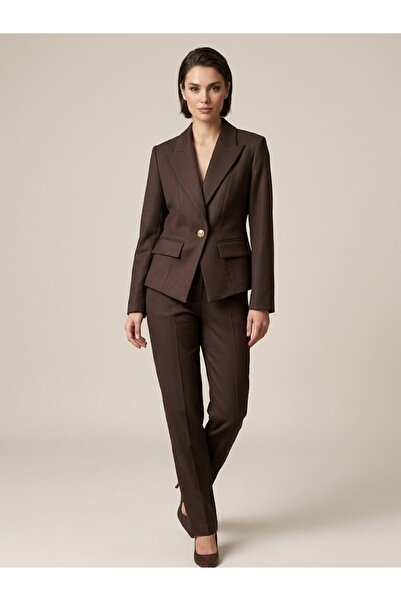 Ekol Gold Buttoned Double Breasted Collar Blazer Jacket 4141