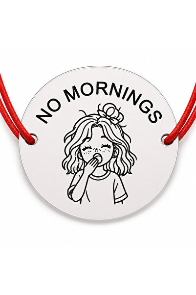 Simoshop Bratara argint 925 cu banut gravat NO MORNINGS, snur rosu reglabil, ...