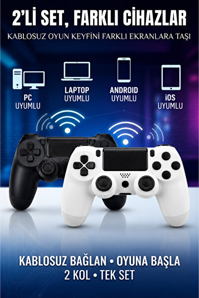 Maybax 2'li Kablosuz Oyun Kolu Seti Bluetooth Titreşimli Şarjlı PC Laptop Tablet Telefon Uyumlu Siyah ve Beyaz