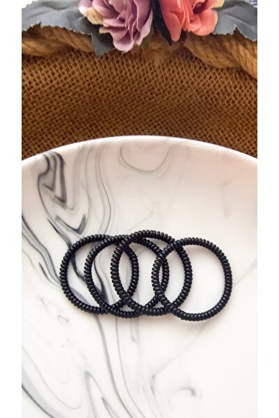 Yeşim Aksesuar 4-Piece Spiral Hair Elastic, Thin Black Phone Cord Clip