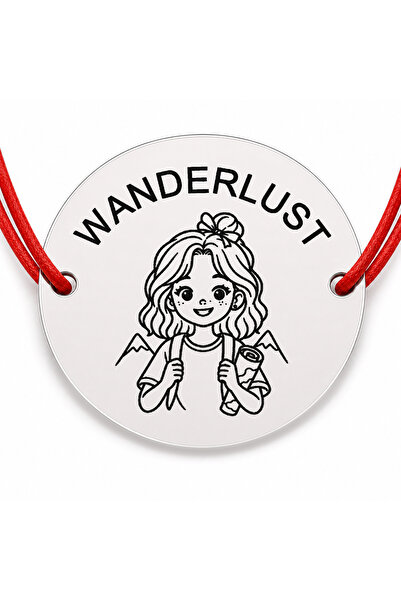 Simoshop Bratara argint 925 cu banut gravat WANDERLUST, snur rosu reglabil, 2...