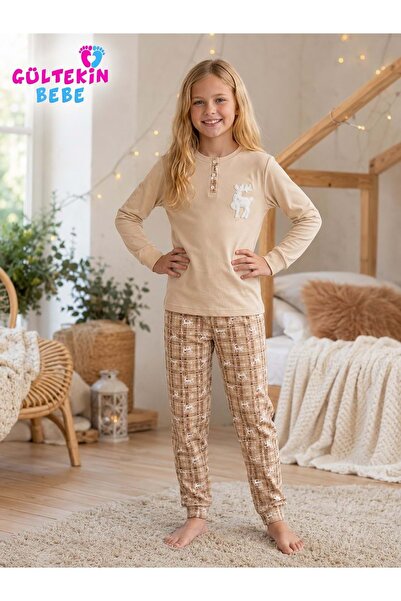 gültekin bebe Tarık İnterlok Kumaş Geyik Nakışlı Kız Pijama Takımı 11-16 Yaş ...