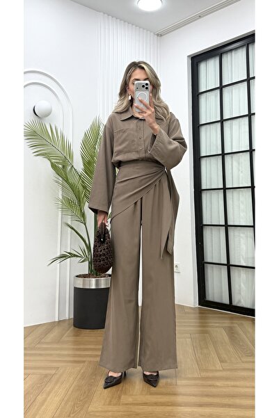 R-Style Tensel Gabardin Fularlı Takım