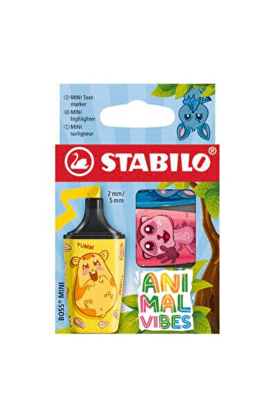 Stabilo Textmarker Boss mini Animal Vibes, 3 culori / blister, galben, roz, a...