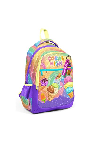 Coral High Milka Ice Cream Patterned Three-Compartment School Backpack 33254