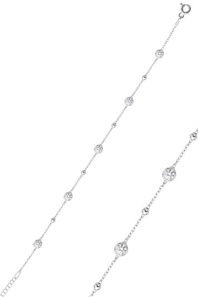 Söğütlü Silver 925 Ayar Gümüş Bileklik Rodyumlu Zirkon Taşlı İtalyan Toplu Ka...
