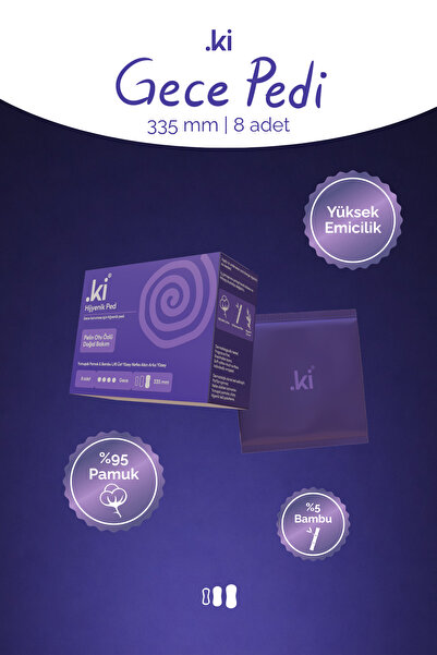 ki Premium Gece Hijyenik Ped 335 mm - 8'li %95 Pamuk %5 Bambu