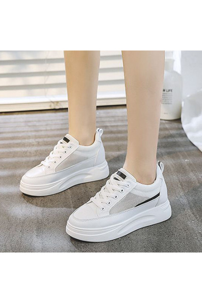 dorbe Women's White Mesh Platform Lace-Up Sneakers