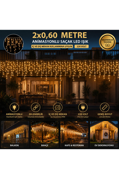 neeko CT-8504 2x0,60 m Gün Işığı Saçak LED Animasyonlı Eklenebilir Dekoratif ...