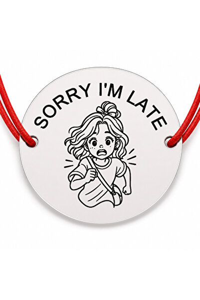 Simoshop Bratara argint 925 cu banut gravat SORRY I'M LATE, snur rosu reglabi...