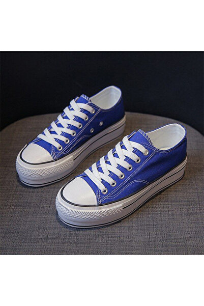 dorbe Women's Blue Canvas Lace-Up Sneakers