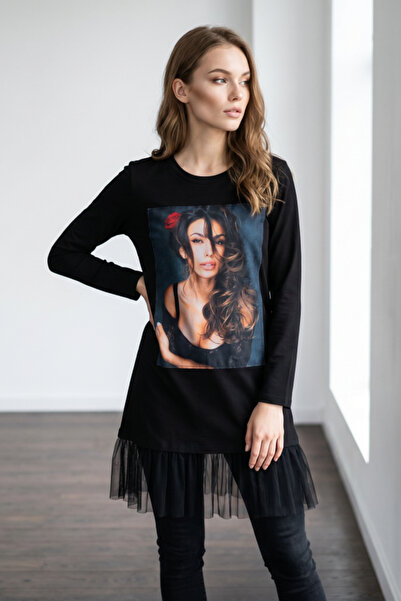 OEM Rochie casual cu imprimeu modern, portret feminin, mâneci lungi și volan ...