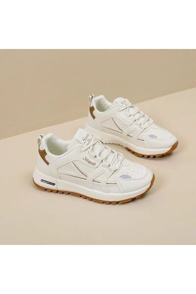 dorbe Women's White and Brown Athletic Sneakers