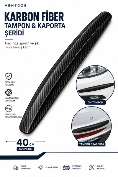 Ventoze Tampon Koruyucu Şerit Karbon Fiber Görünümlü Oto Aksesuar Ekstra Koru...