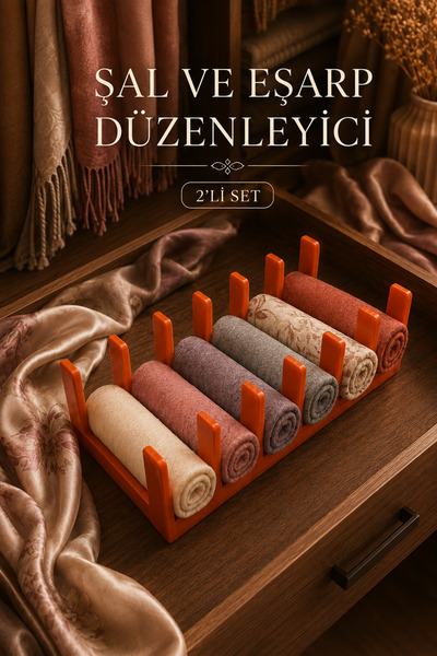 Evi Ev Gereçleri 2’li SET 6 Bölmeli Şal ve Eşarp Düzenleyici Tencere Kapağı T...