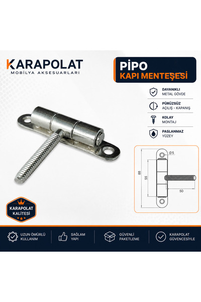 KARAPOLAT Pipo Kapı Menteşesi 50 mm Vidalı Metal Mobilya Kapı Menteşesi