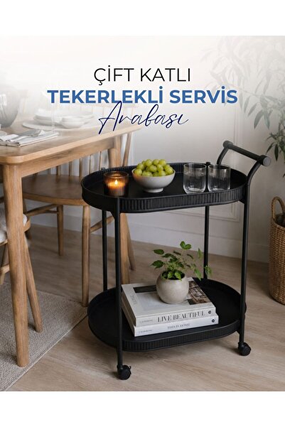 hemetalaksesuar Çift Katlı Tekerlekli Servis Arabası