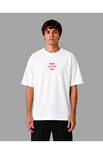PHIL HILL Erkek T-shirt, %100 Pamuk, Kalın Dokulu Kumaş, Roma Baskılı, Yuvarl...