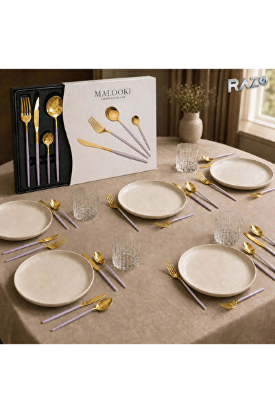 Razo Set de tacâmuri, 24 de piese din inox pentru 6 persoane, mov cu auriu