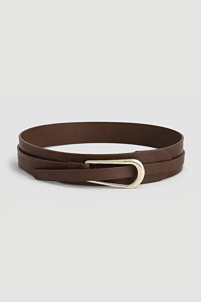 Gusto Large Buckle Tie-Up Faux Leather Belt - Brown