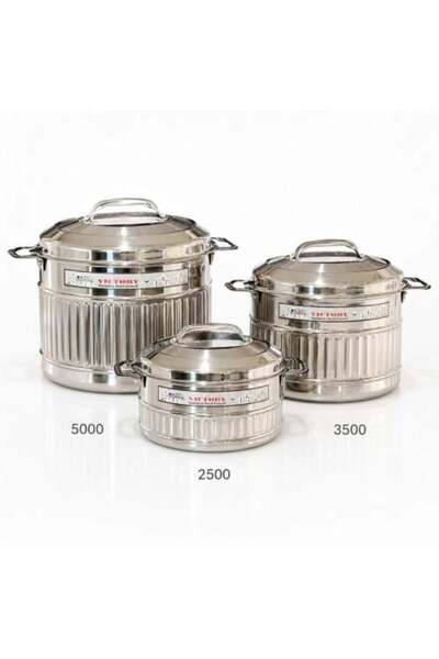 Victory Indian Stainless Steel Food Storage Container 3-Piece Set - 2500ml + ...
