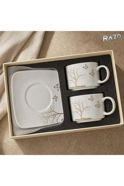 Razo Set de 2 cești cu 2 farfurioare, model Lifetree din porțelan cu motiv ar...